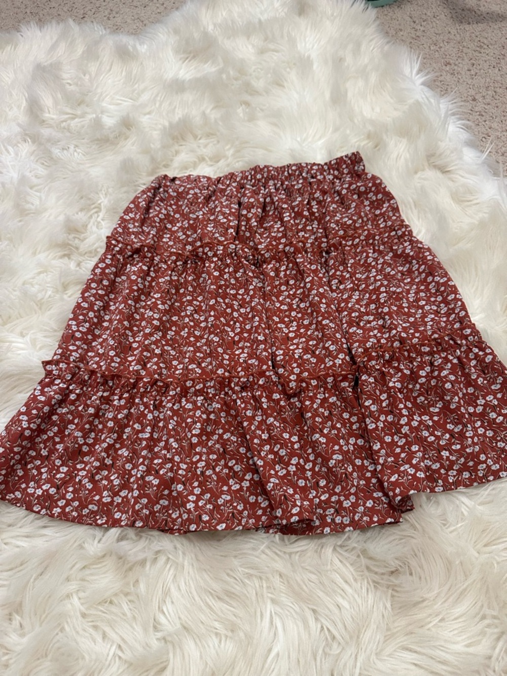 SHEIN Rust Red Floral Tiered Mini Skirt